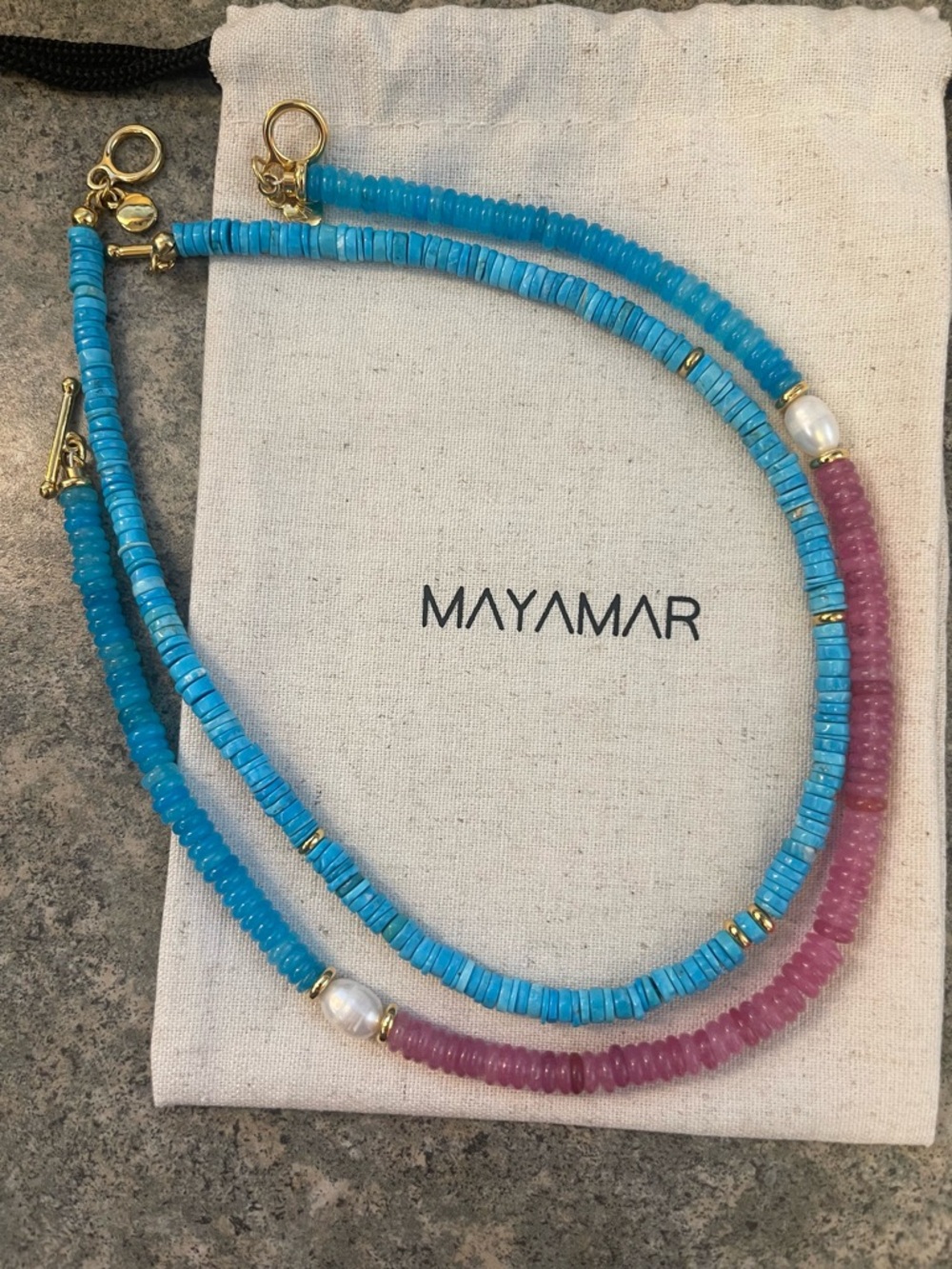 Curated Set of 2 Necklaces made from  quartz, freshwater pearls and turquoise